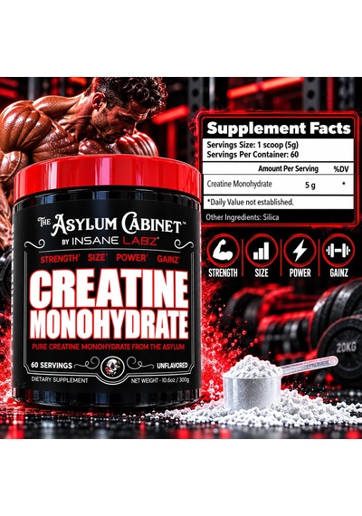 Insane Labz Insane Creatine Monohydrate Post Workout Strength Size Power 300 Gr 60 Servings - Kreati Aromasız