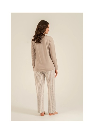 Angbutik Arnetta 3779-s Kadın Uzun Kollu Pijama Takım Vizon