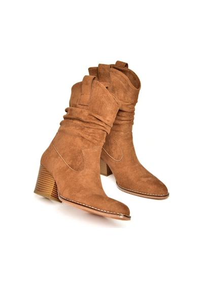 Fox Shoes T296713002 Taba Süet Kalın Topuklu Kadın Bot Taba-Süet Taba