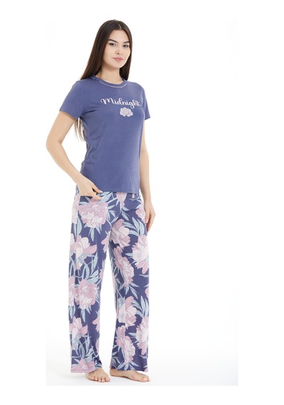 Lılac Kadın Çiçek Desenli %100 Viscon Pijama Takımı Mor Mor