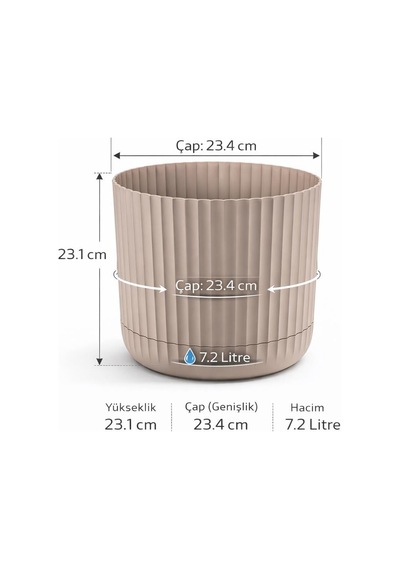 Omnipazar Krs-264 Zeraf Dekoratif Tabaklı Lüks Saksı Takımı 7.2 Litre No:4 Bej