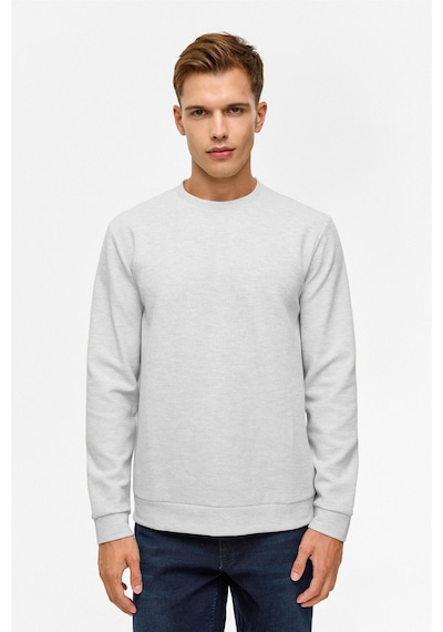 Süvari Bol Kesim O Yaka Melanj Desenli Waffle Sweatshirt Taş S01