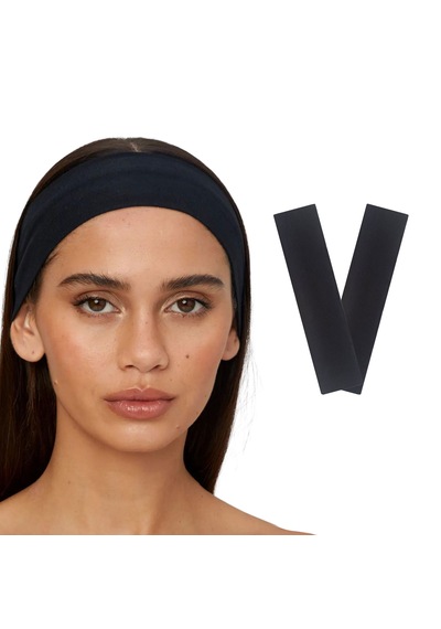 2li Kadın Saç Bandı Bandana Pamuk Likralı Spor Headband Siyah