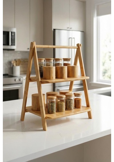 Digithome Bambu 2 Katlı Çok Amaçlı Standlı Organizer Mutfak Düzenleyici Kahverengi - G/2 C1-1-289 Kahverengi