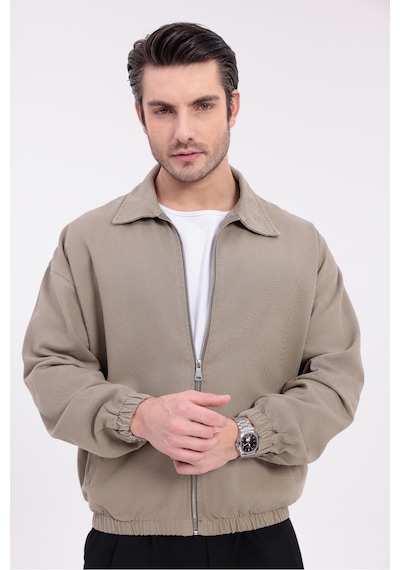 Erkek Gabardin Kumaş Fermuarlı Oversize Mevsimlik Ceket-144 Haki