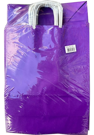 Büküm Saplı Kraft Kağıt Çanta Karton Hediyelik Poşet Torba Mor 4 x 25'li 18 x 24 CM