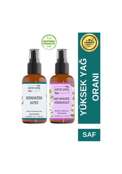Biberiye Suyu Ve Mersin Suyu Seti - Yenilen Hidrosol Seti 2x100ml %100 Seyreltilmemiş, Doğal