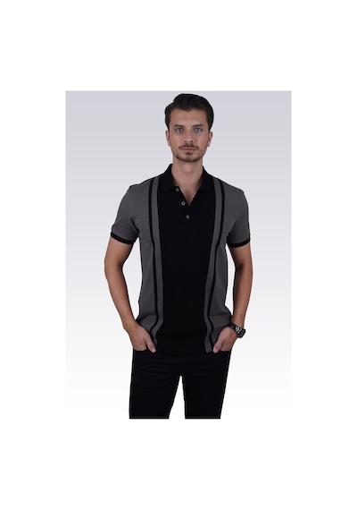 Füme Siyah Çift Renkli Polo Tişört 001