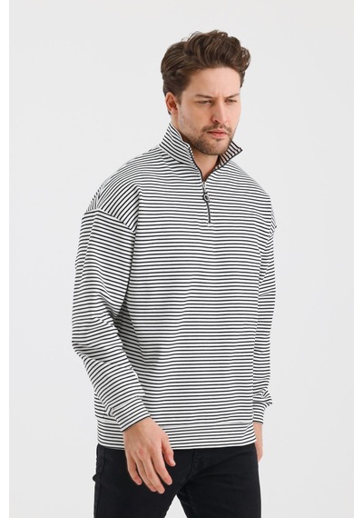 Alexander Gardi Alexandergardı Çizgili Dik Yaka Fermuarlı Comfort Kalıp Sweatshırt Unı-00247 001