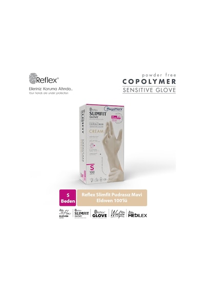 Slimfit Glove Pudrasız Yırtılmaya Dayanıklı Tek Kullanımlık Krem Eldiven 100'lü