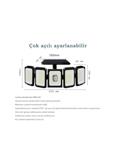 300led Solar Güneş Enerjili Bahçe Duvar Lambası Kumandalı Sensörlü 3 Modlu Geniş Açılı Lamba Diğer