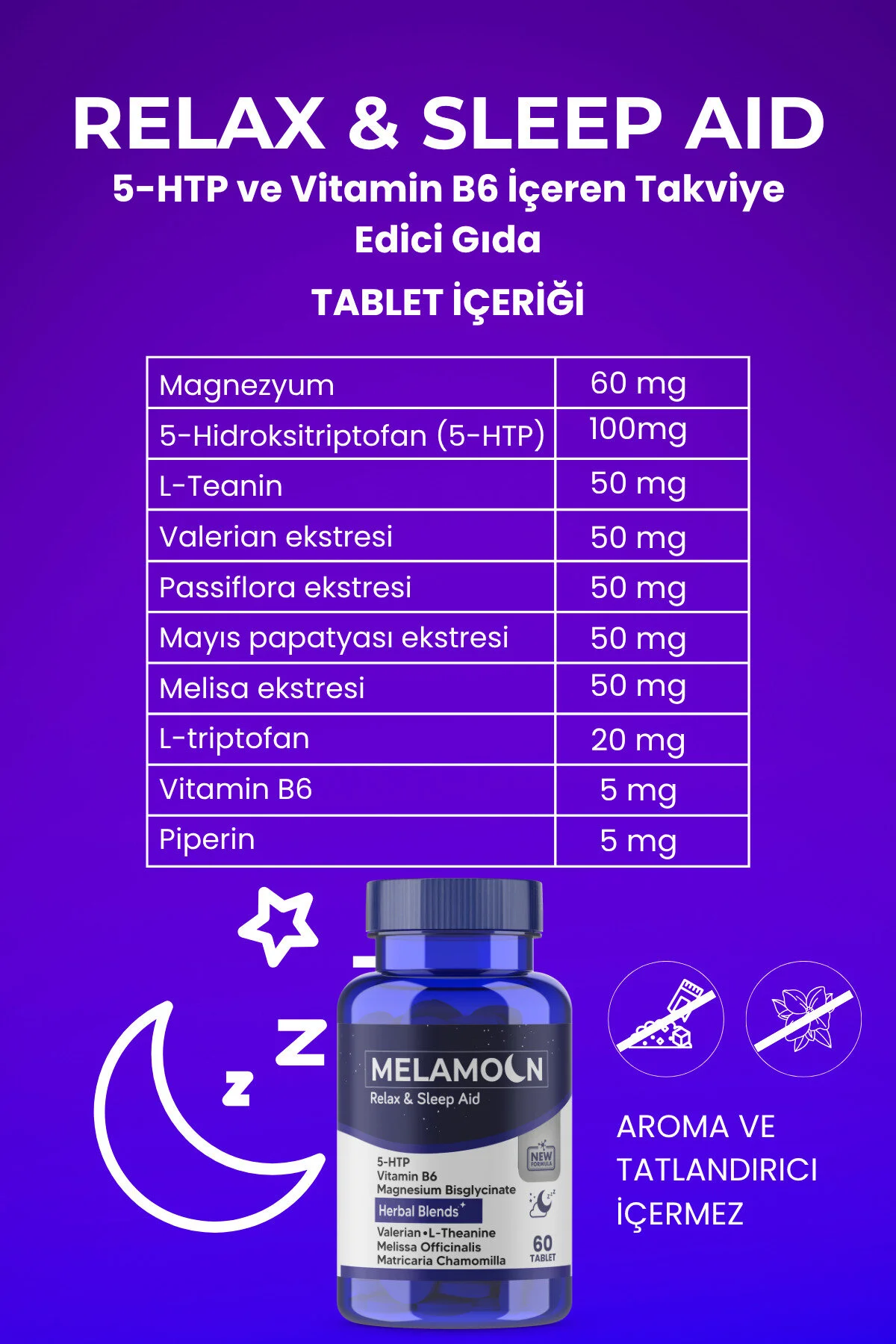 5-htp, Ve Kediotu Eki, Takviye Edici Gıda 60 Tablet