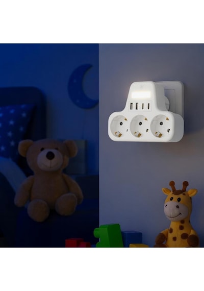 3 Lü Duvar Tipi Akım Korumalı Priz 2 Usb-a + 2 Type-c Girişli Led Gece Lambalı Akıllı Çoklu Priz 0