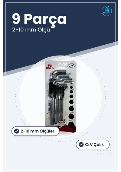 Uzun Alyan Anahtar Takımı 9 Parça Crv Altıgen Manuel El Aleti Hır