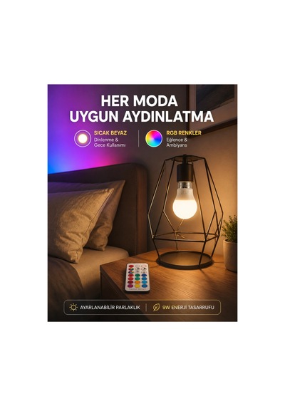 Kumanda Destekli Çok Renkli Akıllı Led Ampul Yeni Nesil Altın