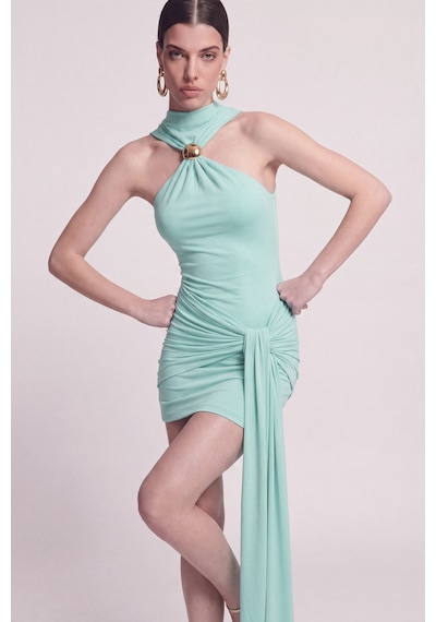 Holly Lolly Halter Yaka Aksesuarlı Mini Lilian Elbise Mavi