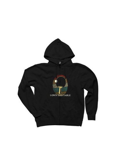 Ping Pong Finger Siyah Fermuarlı Kapşonlu Sweatshirt Siyah