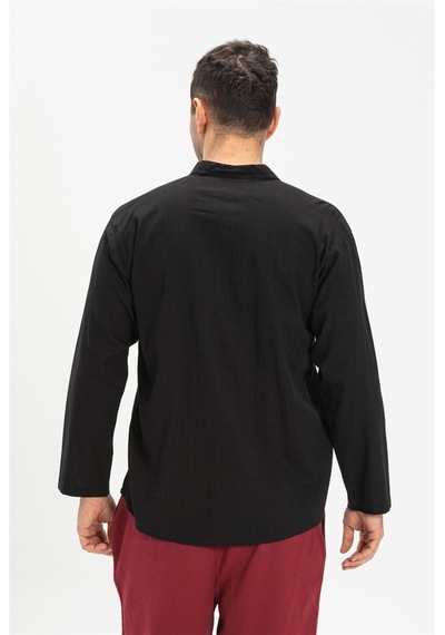 Uzun Kol Şile Bezi Hakim Yaka Erkek Tshirt Siyah 3003
