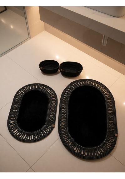 Senza Atelier Lüks 4 Lü Banyo & Antre Seti Tam Siyah Paspas
