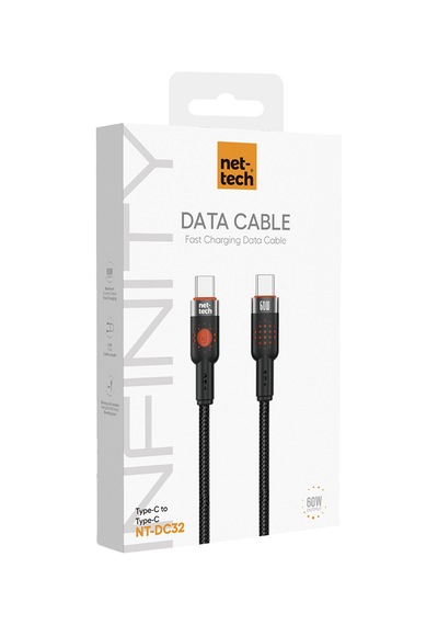 Nettech Nt-dc32 60w Plastik 100 Cm Type-c To Type-c Şarj Ve Data Kablosu Siyah