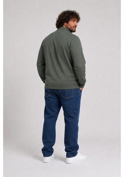 Starbattal Büyük Beden Basic Mevsimlik Fermuarlı Sweatshirt 22750 Hakı-953 Haki