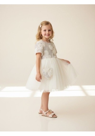 Zekids Kız Çocuk Tasarım Pullu Abiye Elbise-17235 Bej Zekids Kız Çocuk Tasarım Pullu Abiye Elbise-17235 Bej