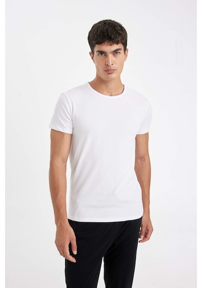 DeFacto Slim Fit Dar Kesim Bisiklet Yaka Kısa Kollu Pijama Üstü L4885AZ24WNWT34