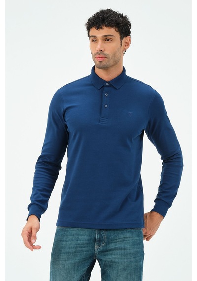 Uzun Kollu Regular Fit Erkek Polo Yaka T-shirt Marin
