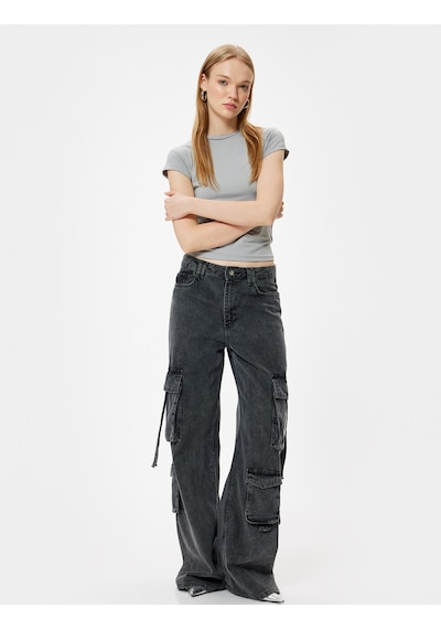 Koton Bisiklet Yaka Tişört Sırt Detaylı Kısa Kollu Slim Fit Gri 4sal10837ık Gri