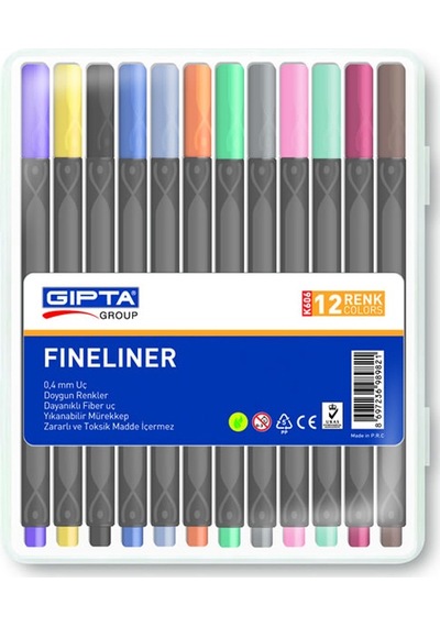 Gıpta Fineliner 0.4 Mm Üçgen 12 Renk K606 Çok Renkli
