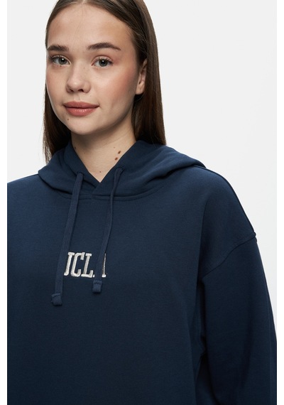 Ucla Jess Lacivert Kapüşonlu Nakışlı Oversize Kadın Sweatshirt Lacivert