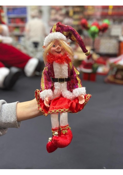 Beysüs Yılbaşı Çam Ağacı Süsü Fuşya Uzun Saçlı Elf Figürü 36 Cm