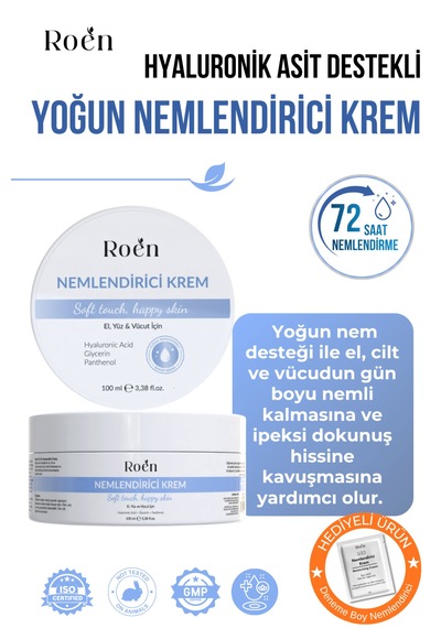 Yoğun Nemlendirici Krem, Hyaluronik Asit, Panthenol, 72 Saat Etkili Nemlendirici Kremi 100 Ml
