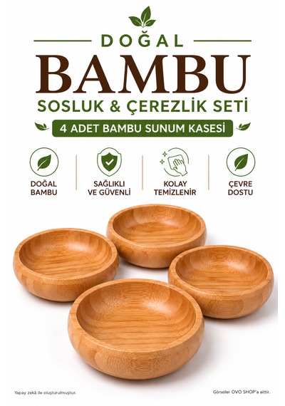 Bambu Çerezlik Oval 4'lü Set Kahverengi