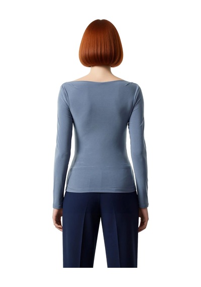 Ersefa Stil Kadın Drapeli Vücuda Oturan Esnek Bluz Regular Örme Slim Kal Indigo