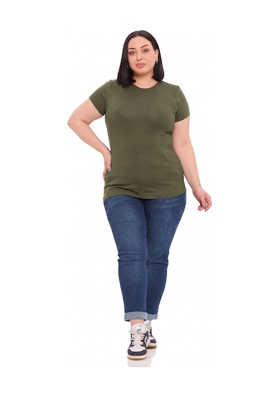 Disentis Modest Büyük Beden Bisiklet Yaka Kısa Kollu Viskon Haki Body