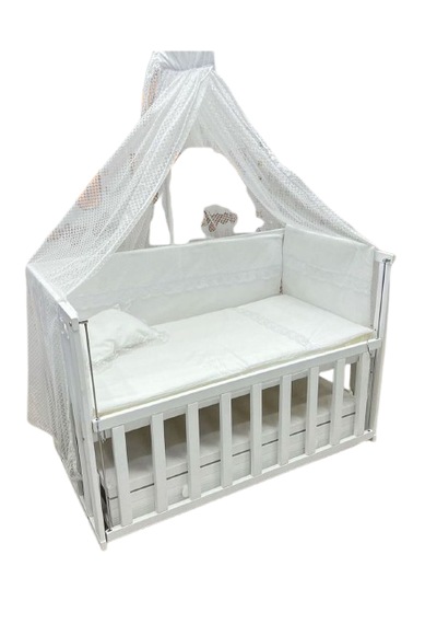 Öykü Bebek Diyari Çekmeceli Anne Yani Asansörlü Tekerlekli Cibinlikli Beşik Full Set Beyaz Öykü Bebek Diyari Çekmeceli Anne Yani Asansörlü Tekerlekli Cibinlikli Beşik Full Set Beyaz