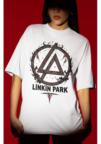 Tasarım Linkin Park Rock Metal Müzik Grubu Baskılı Unisex Oversiz Beyaz