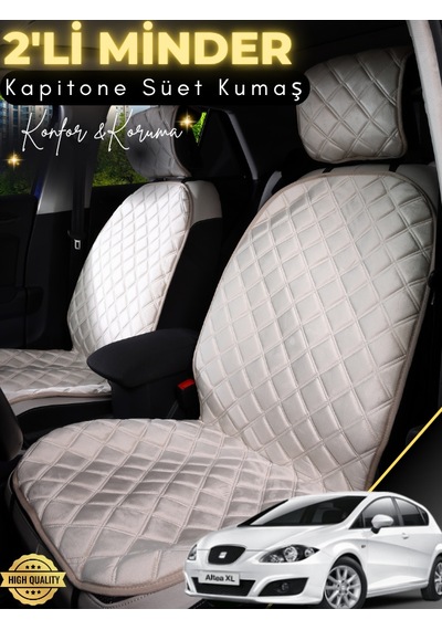 Seat Altea Uyumlu 2'li Süet Oto Koltuk Minderi Terletmez Universal Su Geçirmez A4 Bej