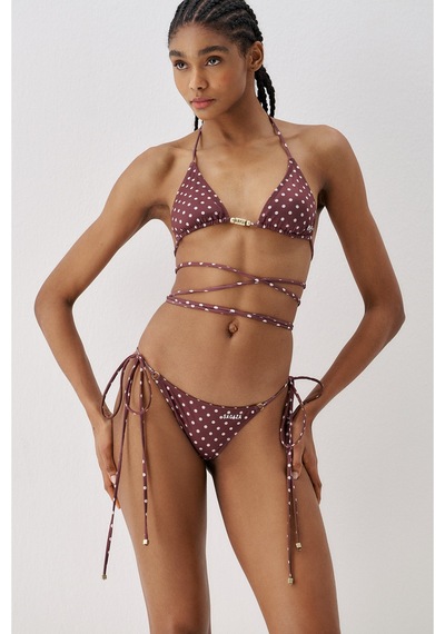 Sagaza Studio Ss6054 Puantiye Desenli Üçgen Bikini Set Kahve