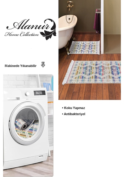 Dekoreko Kaymaz Taban Djt 2 Li Banyo Paspas Takımı Star Pamuk Saçaklı Iskandinav F5014 Renkli