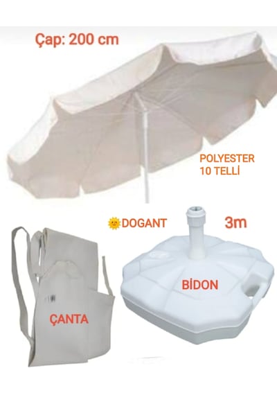 10 Telli Polyester Şemsiye 2 Mt + Bidon + Çanta