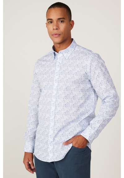 AC&Co / Altınyıldız Classics Erkek Mavı Slim Fit Dar Kesim Gizli Düğmeli Yaka %100 Pamuk Baskılı Gömlek Mavi AC&Co / Altınyıldız Classics Erkek Mavı Slim Fit Dar Kesim Gizli Düğmeli Yaka %100 Pamuk Baskılı Gömlek Mavi