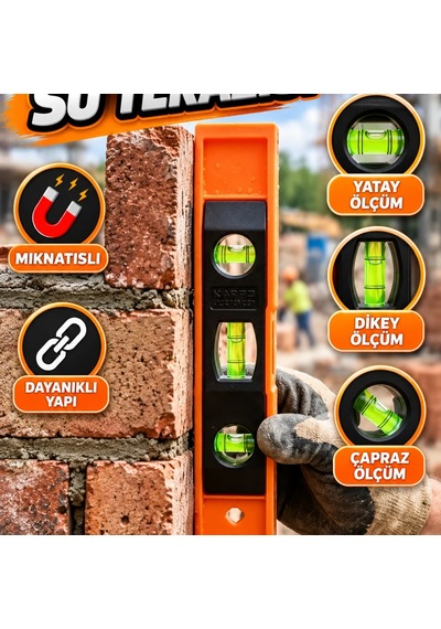 3 Göstergeli Mıknatıslı Mini Su Terazisi Yatay Dikey Çapraz Ölçüm Aparatı