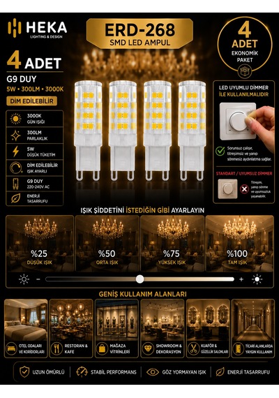 4 Adet Heka 5w Günışığı 3000k G9 Duylu Dim Edilebilir Led Kapsül Ampul