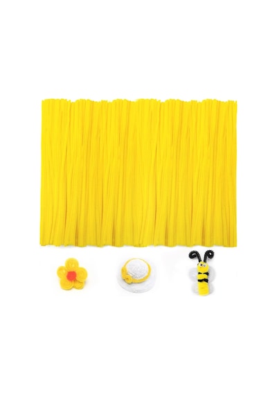 100 Adet Sarı, Pembe, Beyaz, Koyu Yeşil Renkli Şönil , Çiçek Yapım Seti, Tüylü Tel, 30 Cm, Peluş Tel