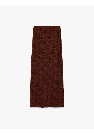 Koton Slim Fit Yüksek Bel Dantel Midi Kalem Etek Kahverengi 6wal70007ık Kahve