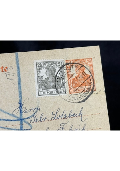 Antiye 1919 Yılından Almanya Germania Pullu 2 1/2 Pfennig Ve Germania 7 1/2 Pfennig Kendinden Pullu Postakartı