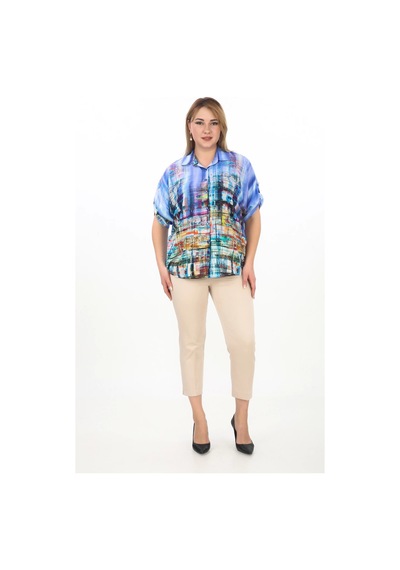 Lady Majestic Yarasa Kol %100 Viskon Rahatlığı Büyük Beden Kadın Renkli Desenli Gömlek Mavi Lady Majestic Yarasa Kol %100 Viskon Rahatlığı Büyük Beden Kadın Renkli Desenli Gömlek Mavi