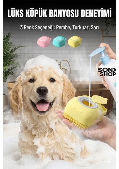 Büro Ev Ofis Evcil Köpek Hayvanı İçin Şampuan Hazneli Silikon Yıkama Tarak Fırçası